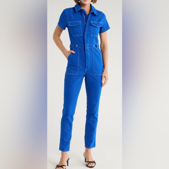 Good American Pants - NWT Cotton Twill Stretch Blue Jumpsuit